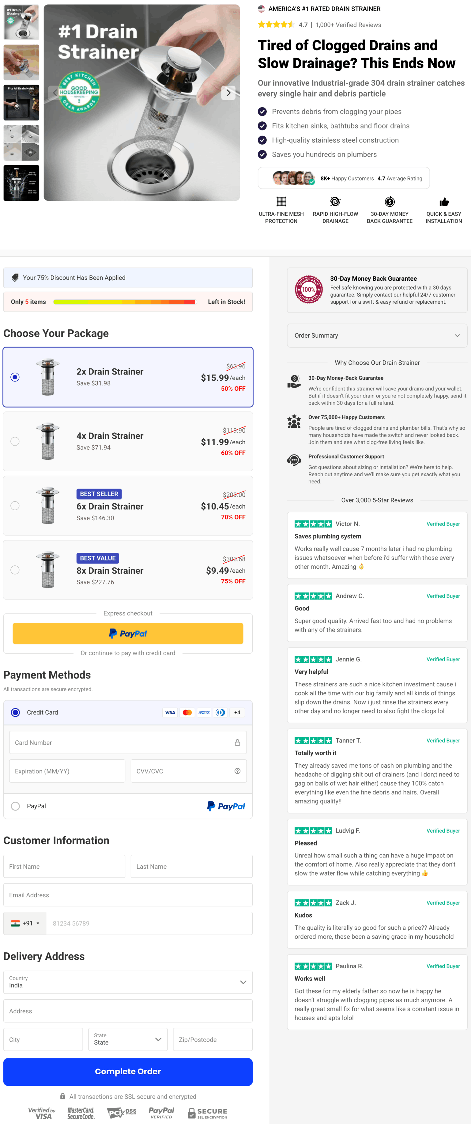Draino Drain Strainer Official 100% Secure checkout page